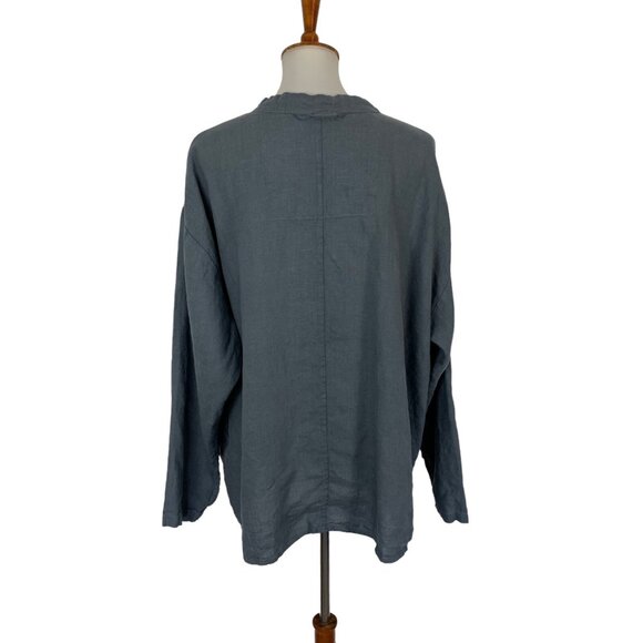 Womens Linen Top XL Blue Long Sleeve Coastal Boho Vacation Resort Style - Picture 4 of 4